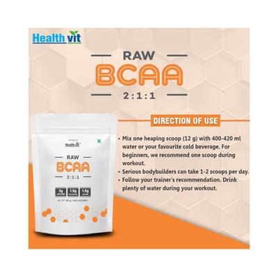 Healthvit Raw BCAA 2-1-1 Powder - Unflavoured 180 gm - Bcaa Supplements