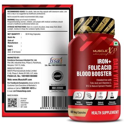 MuscleXP Iron + Folic Acid Blood Booster Daily Vital Veg Capsule 60's - Amino Acids