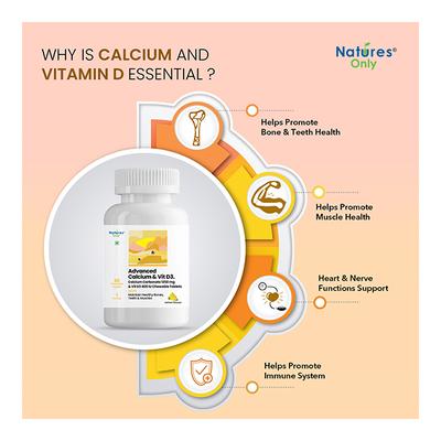 Natures Only Advanced Calcium 1250 mg & Vitamin D3 400 IU Chewable Tablets 60's - Multi-Vitamins