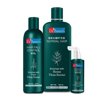 Dr Batra's Shampoo 500 ml + Hair Fall Control Oil 200 ml + Hair Fall Control Serum 125 ml - Hair Treatment