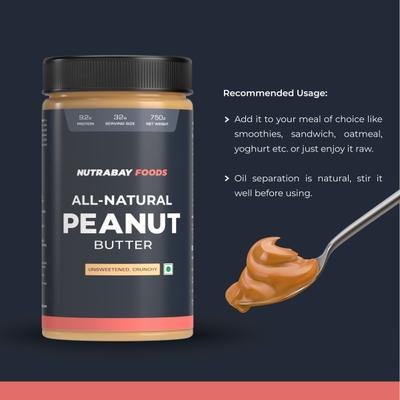 Nutrabay Foods All Natural Peanut Butter - Unsweetened, Crunchy 750 gm - Nutritional Bars