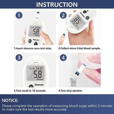 Sinocare Safe Accu Blood Sugar Monitor Test Kit (Test Strips 100's + Lancets 100's) 1's - Blood Glucose Monitors/Strips