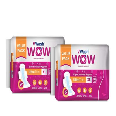 VWash WOW Ultra Thin Bogo (XL) Sanitary Pads (Pack of 2 X 30's ) - Sanitary Napkins