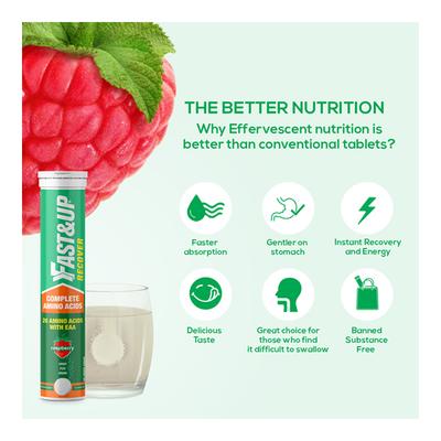 Fast&Up Recover Daily Amino Acids Effervescent Tablets - Raspberry Flavour 20's - Amino Acids