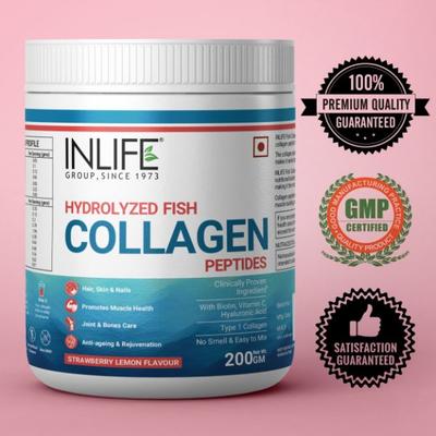 Inlife Hydrolyzed Fish Collagen Powder - Strawberry Lemon 200 g - Hair & Skin