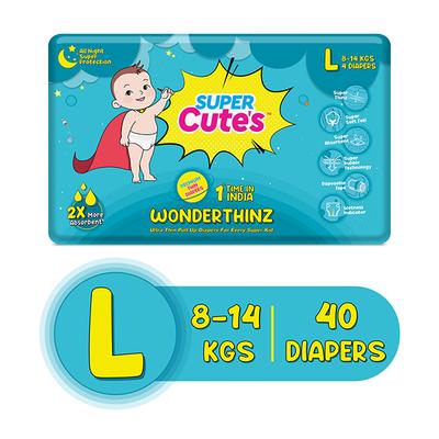 Super Cute's WonderThinz Pull-up Diaper - (L) (8 - 14 kg) (Pack of 10 x 4's) - Diapers & Wipes