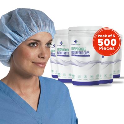 Care View Disposable Non-Woven Bouffant Caps - Blue 500's - Others