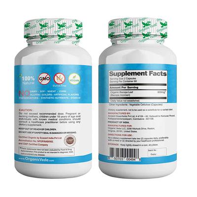 Organic Veda Bacopa Veg Capsule 120's - Pure Herbs