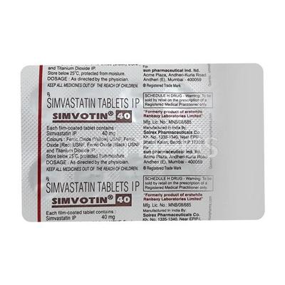 Simvotin 40mg Tablet 10'S - High Cholesterol-Dys