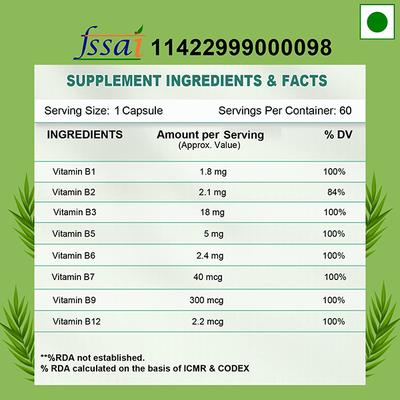 Health Veda Plant Based B Complex Veg Capsule 60's - Herbal Dietary Supplement