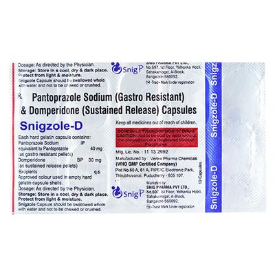 SNIGZOLE D Capsule 10's - Ulcer/Reflux/Flatulence-Aaa