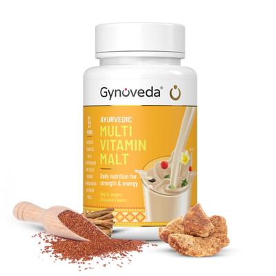 Gynoveda Ayurvedic Multi Vitamin Malt Powder - Ragi & Jaggery Chocolate 250 gm - Herbal Dietary Supplement