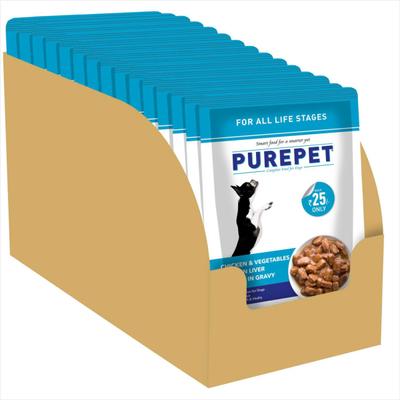 Purepet Wet Dog Food, Chicken and Vegetable Chunks in Gravy, 15 Pouches (15 x 70g) 1050 gm - Petfood