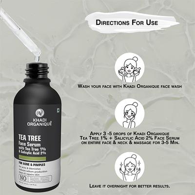 Khadi Organique Face Serum - 1% Tea Tree & 2% Slicylic Acid 30 ml - Personal Care (Ayush)