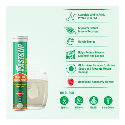 Fast&Up Recover Daily Amino Acids Effervescent Tablets - Raspberry Flavour 20's - Amino Acids