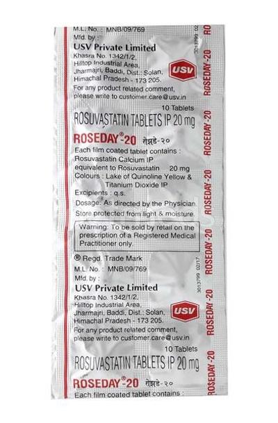 Roseday 20mg Tablet 10'S - High Cholesterol-Dys