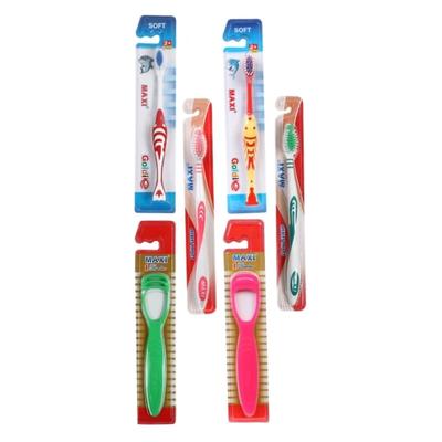 MAXI Oral Care Family Combo Pack - Soft (Oval Grip 2's + Goldie Junior 2's + Tongue Cleaner-No.1 2's) - Toothbrushes
