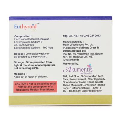 Euthyroid 100mcg Tablet 4'S - Hypothyroidism
