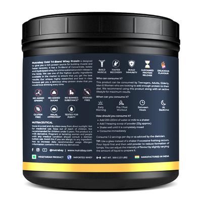 Nutrabay Gold Tri-Blend Whey Protein Powder - Rich Chocolate Cream Flavour 500 gm - Whey Proteins