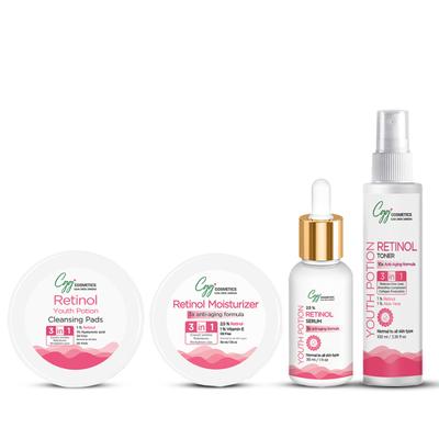 CGG Cosmetics Cleansing Pads 50's + Retinol Moisturizer 50 ml + Retinol Face Serum 30 ml + Retinol Toner 100 ml - Youth Potion - Face Serum