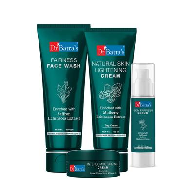 Dr Batra's Fairness Face Wash 200 gm + Natural Skin Lightening Cream 100 gm + Skin Fairness Serum 50 gm + Intense Moisturizing Cream 100 gm - Personal Care (Ayush)