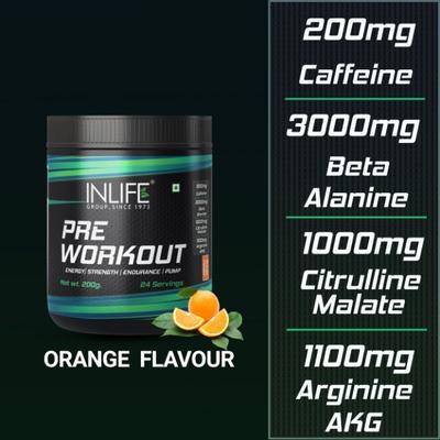 INLIFE Pre Workout Powder - Orange Flavour 200 gm - Energy Drinks