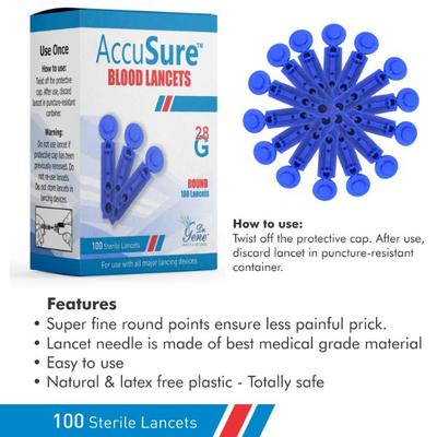 AccuSure Blood Lancet 100's - Blood Glucose Monitors/Strips