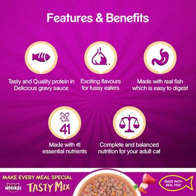 Whiskas Tasty Mix Tuna and Kanikama with Carrot in Gravy 70 gm - Petfood