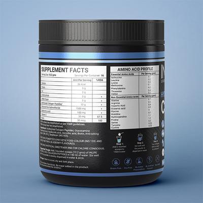 INLIFE Hydrolyzed Type 1 & 3 Collagen Peptides Powder - Blueberry Flavour 200 gm - Hair & Skin