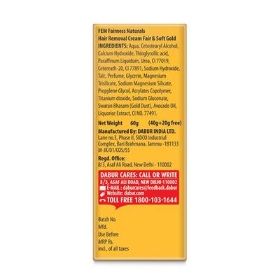 Fem Fairness Naturals Fair & Soft Hair Removal Cream for All Skin Type - Gold 40 gm - Shaving & Hair Removal