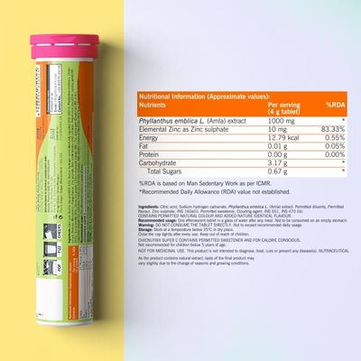 Chicnutrix Super C- Amla Extract and Zinc Effervescent Tablet - Orange Flavour (Pack of 3 x 20's) - Vitamin C