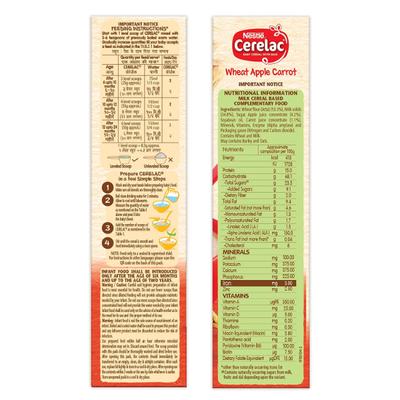 Nestle Cerelac Stage 1 (6 Months+) Powder - Wheat Apple Carrot 300 gm (Refill Pack) - Baby And Infant Supplements