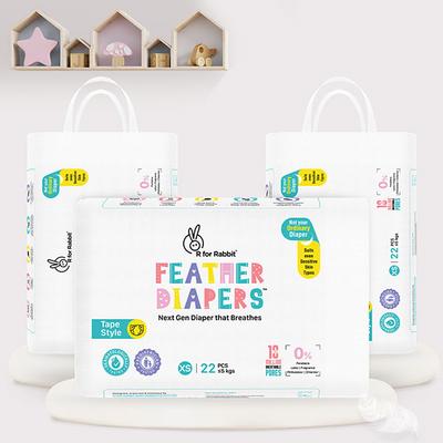 R for Rabbit Feather Baby Diaper Pants (XS) (Pack of 3 x 22's) - Diapers & Wipes