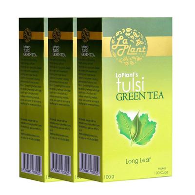 LaPlant Green Tea Long Leaf - Tulsi (Pack of 3 x 100 gm) - Teas