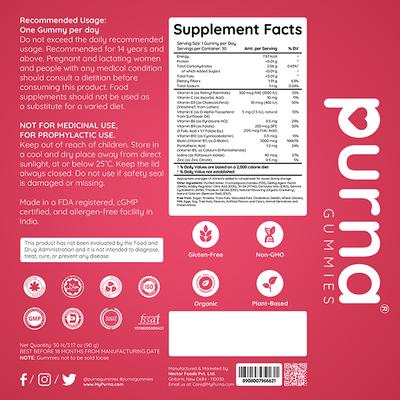 Purna Gummies Sugar Free Biotin Cranberry Flavour Gummy for Hair, Nails and Skin, 1 Daily 30's - Hair & Skin