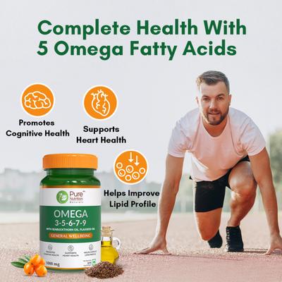 Pure Nutrition Omega 3 5 6 7 9 with Seabuckthorn oil 1000 mg Veg Softgels 30's - Omega Fish Oil Fatty Acids