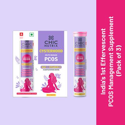 Chicnutrix Cysterhood - Helps Manage PCOS Effervescent Tablet - Strawberry Flavour (Pack of 3 x 20's) - General Health