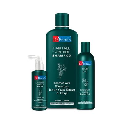 Dr Batra's Hair Fall Control Shampoo 500 ml + Hair Oil 200 ml + Hair Fall Control Serum 125 ml - Hair Treatment