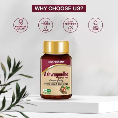 Jagat Pharma Ashwagandha Extract Plus Veg Capsule (Pack of 2 x 60's) - Ashwagandha