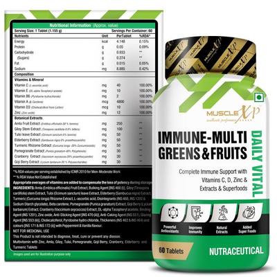 MuscleXP Immune Multi Greens & Fruits Daily Vital Tablet 60's - Multi-Vitamins