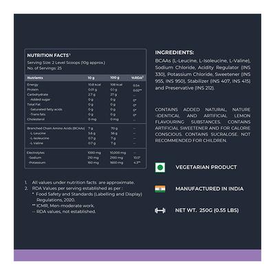 Nutrabay Pro 8.1.1 BCAA + Electrolytes - Lemon Lime 250 gm - Bcaa Supplements