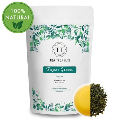 Tea Treasure Whole Leaf Green Tea Leaves - Super Green 50 gm (Pouch) - Teas
