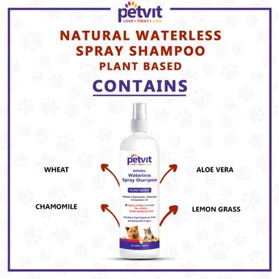 Petvit Plant Based Natural Waterless Spray Shampoo- -For All Breeds Dogs & Cats 200 ml - Pet Grooming