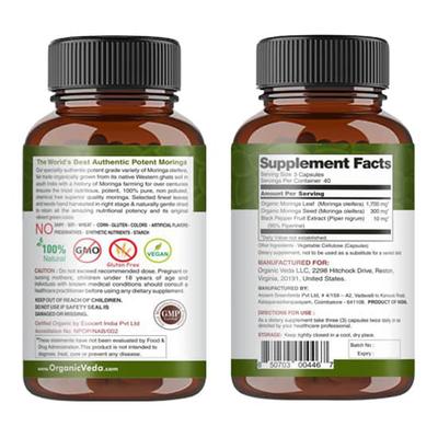 Organic Veda Moringa Potent 2000 mg Veg Capsule 120's - Pure Herbs
