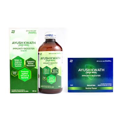 Zys-Co-Vir Ayush Kwath Immunity Booster Liquid 200 ml + Tablet (10 x 10's) Combo Pack - Menthol Flavour - Vitamin C