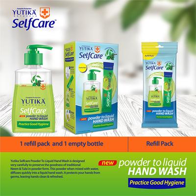 Yutika Selfcare Combo (Powder To Liquid Refill Pack 10 gm + Pump Dispenser Hand Wash 200 ml) - Tulsi & Neem - Hand Wash & Soaps