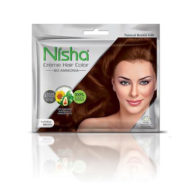 Nisha Creme Hair Color Pouch - 4.0 Natural Brown 40 gm - Crème