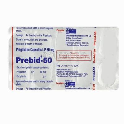 Prebid 50mg Capsule 10'S - Neuropathic Pain-Dru