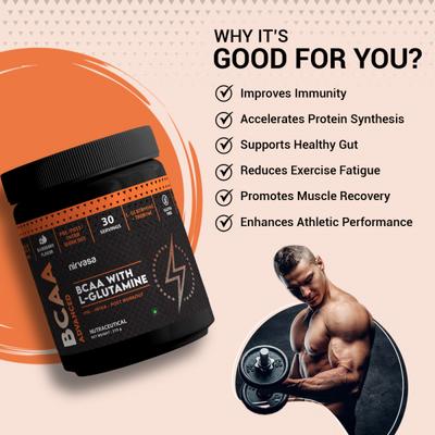 Nirvasa BCAA Advanced Powder with L-Glutamine - Blueberry Flavour 210 gm - Bcaa Supplements