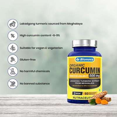 Bionova Organic Curcumin 500 mg Capsule 60's - Herbal Dietary Supplement